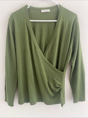 Kettlewell Merino Wool L/S Faux Wrap V Neck Top Sweater Green Elm Size Size 12